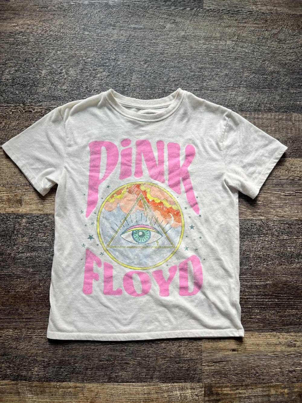 Girls Super Soft Pink Floyd Pyramid Eye Tee Cream M